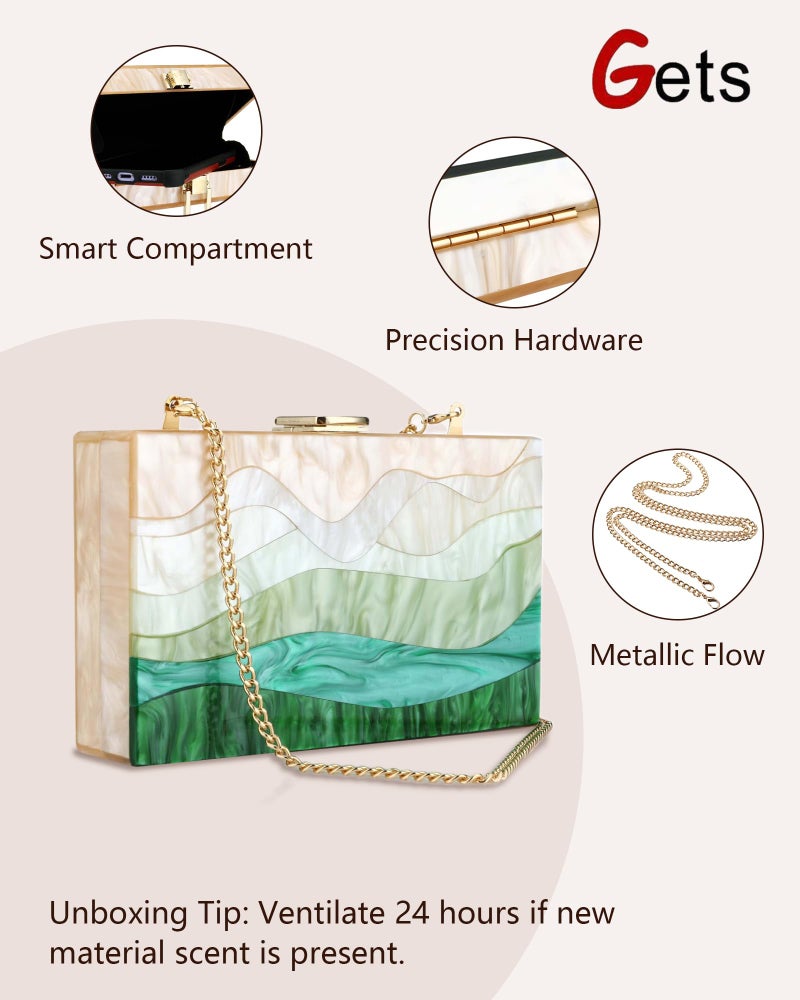 Gets حقائب يد وأكياس أكريليك للنساء بتدرج أخضر حقائب كلاتش أكريليك لحفلات الزفاف والسهرات وحقائب كروس بودي - Image 5