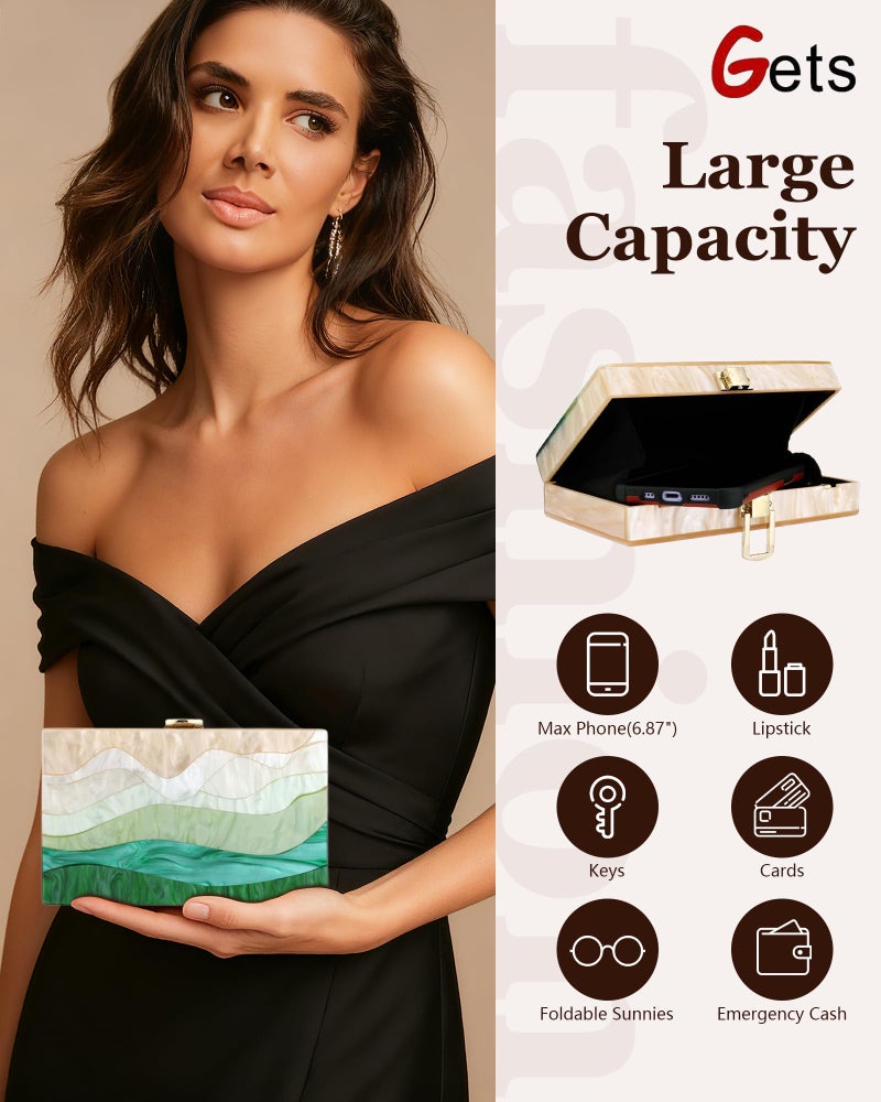 Gets حقائب يد وأكياس أكريليك للنساء بتدرج أخضر حقائب كلاتش أكريليك لحفلات الزفاف والسهرات وحقائب كروس بودي - Image 4