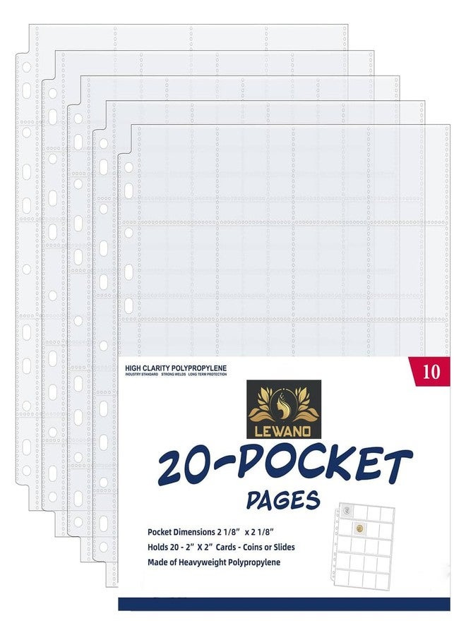 Lewano 10 Pack Coin Collection Album Refill Pages - 20 Pocket 2x2 Inch Sheets for Collectors | Durable PVC-Free Storage Holders for Coins, Tokens, Stamps & Medals (10 Sheet) - Image 1