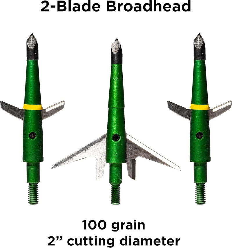 Swhacker Store #207 Broadheads, 100 Grain, 2.0″ Cut, Green, 3-Pack | 2-Blade Hunting Broadheads with Practice-Ready Accuracy - Image 2