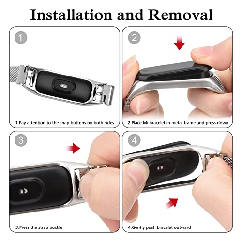 Tobfit Magnetic Strap Compatible for Xiaomi Mi Band 4 / Mi Band 3, Stainless Steel Chain Strap with Magnetic Buckle, Sport Replacement watchstrap for Women Men (Silver) - Image 3