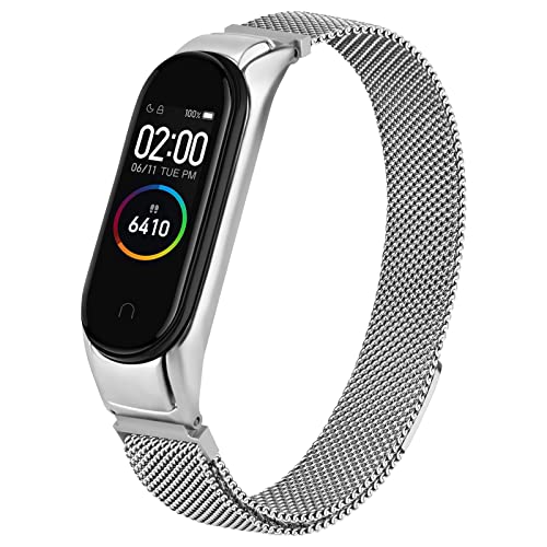 Tobfit Magnetic Strap Compatible for Xiaomi Mi Band 4 / Mi Band 3, Stainless Steel Chain Strap with Magnetic Buckle, Sport Replacement watchstrap for Women Men (Silver) - Image 2