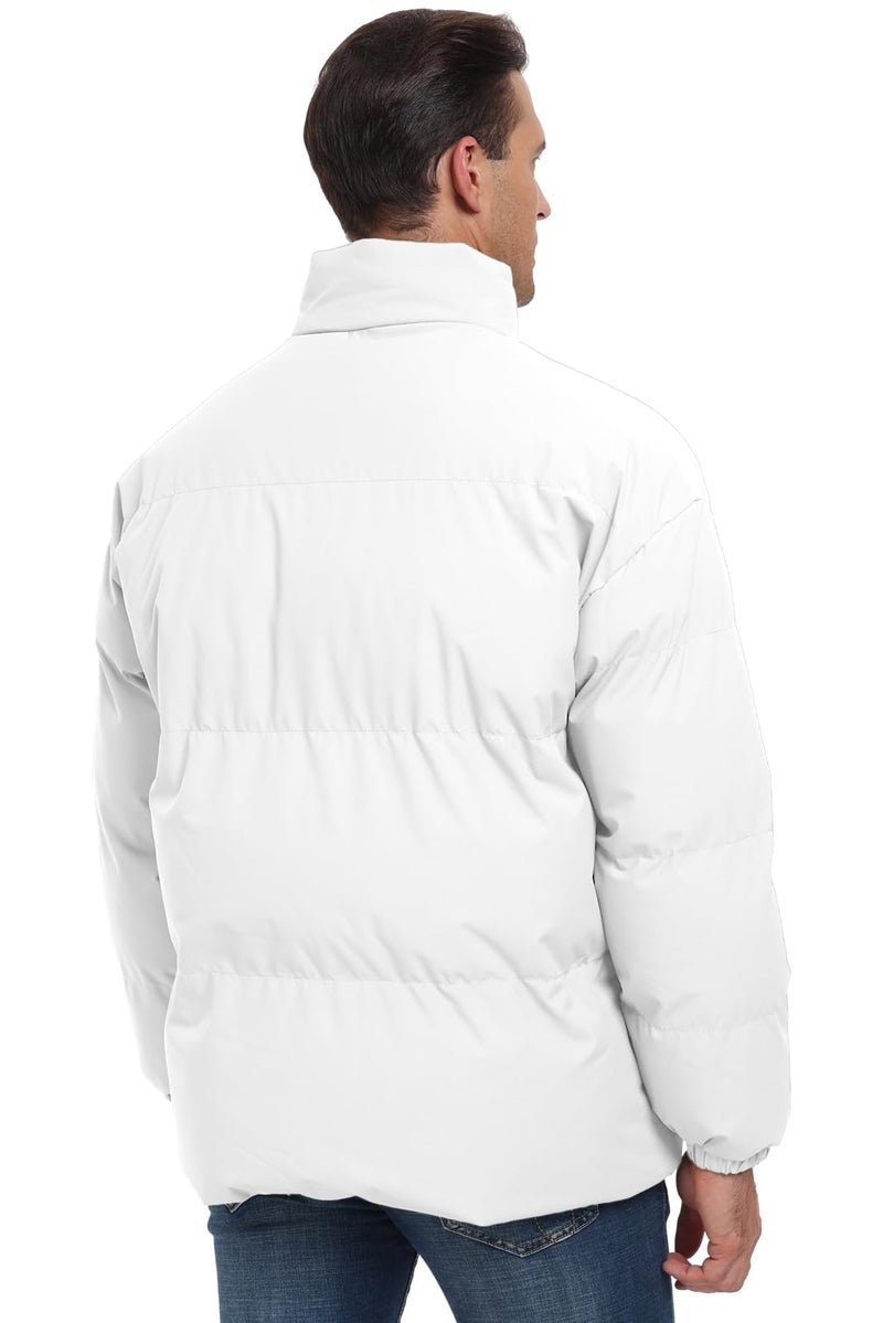 PEGENO Mens Winter Padded Jacket Full Zipper Bread Jacket Stand Collar Windproof Coat,White,XL - Image 5