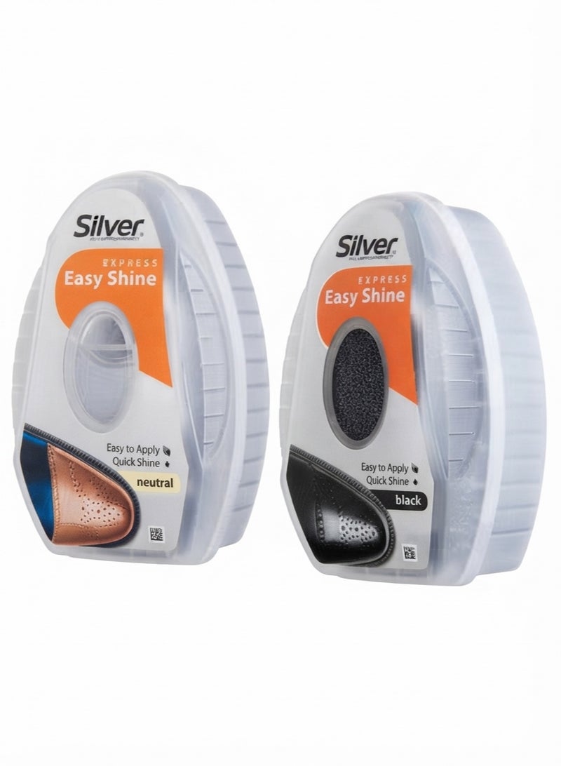Silver Express Shoe Shine Sponge 6ml, Instant Shine Polish for Shoes, Boots & Leather Accessories, Black & Neutral - Image 1