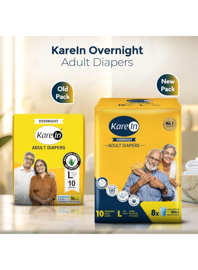 Karein Overnight Adult Diaper Tape L Size, Large, Waist  10 Unit, Long Protection Hour, Unisex, Quick & Even Absorption, Aloe Vera, Leakproof, Odour Control, Wetness Indicator - Image 2