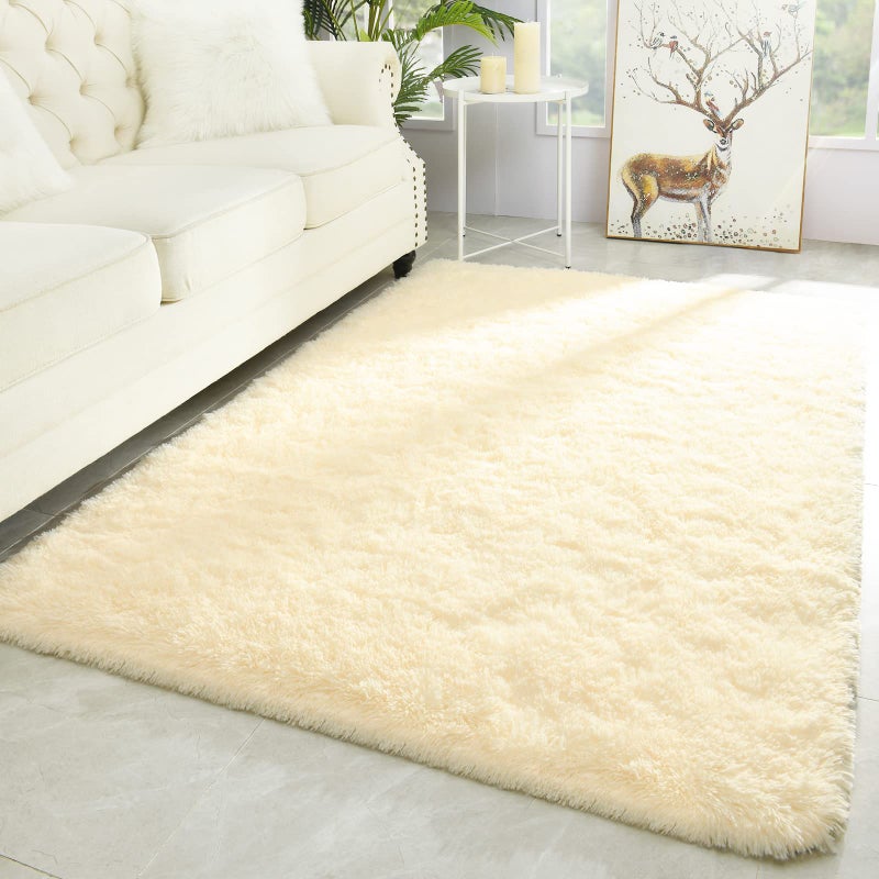 Merelax Modern Soft Fluffy Large Shaggy Rug for Bedroom Livingroom Dorm Kids Room Indoor Home Decorative NonSlip Plush Furry Fur Area Rugs Comfy Nursery Accent Floor Carpet 4x6 Light Champagne