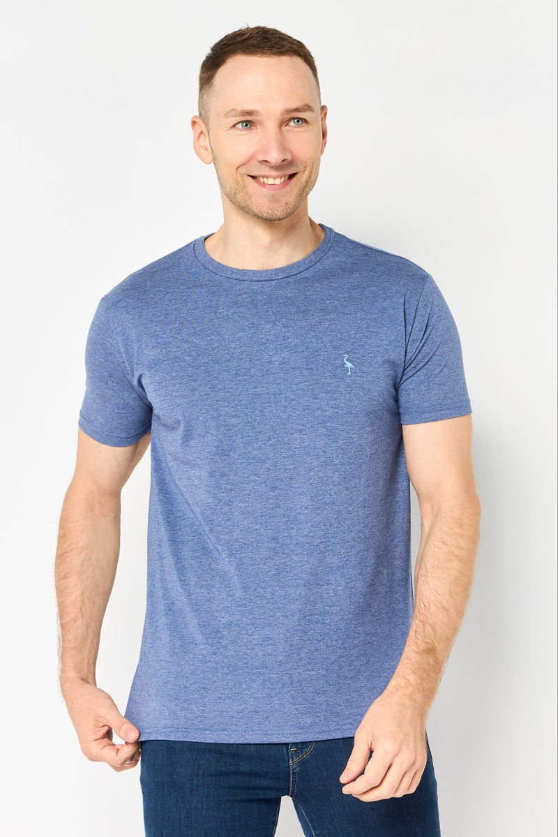 Tailorbyrd Men Crew Neck Short Sleeve Embroidered Logo T-Shirt, Denim Blue - Image 1