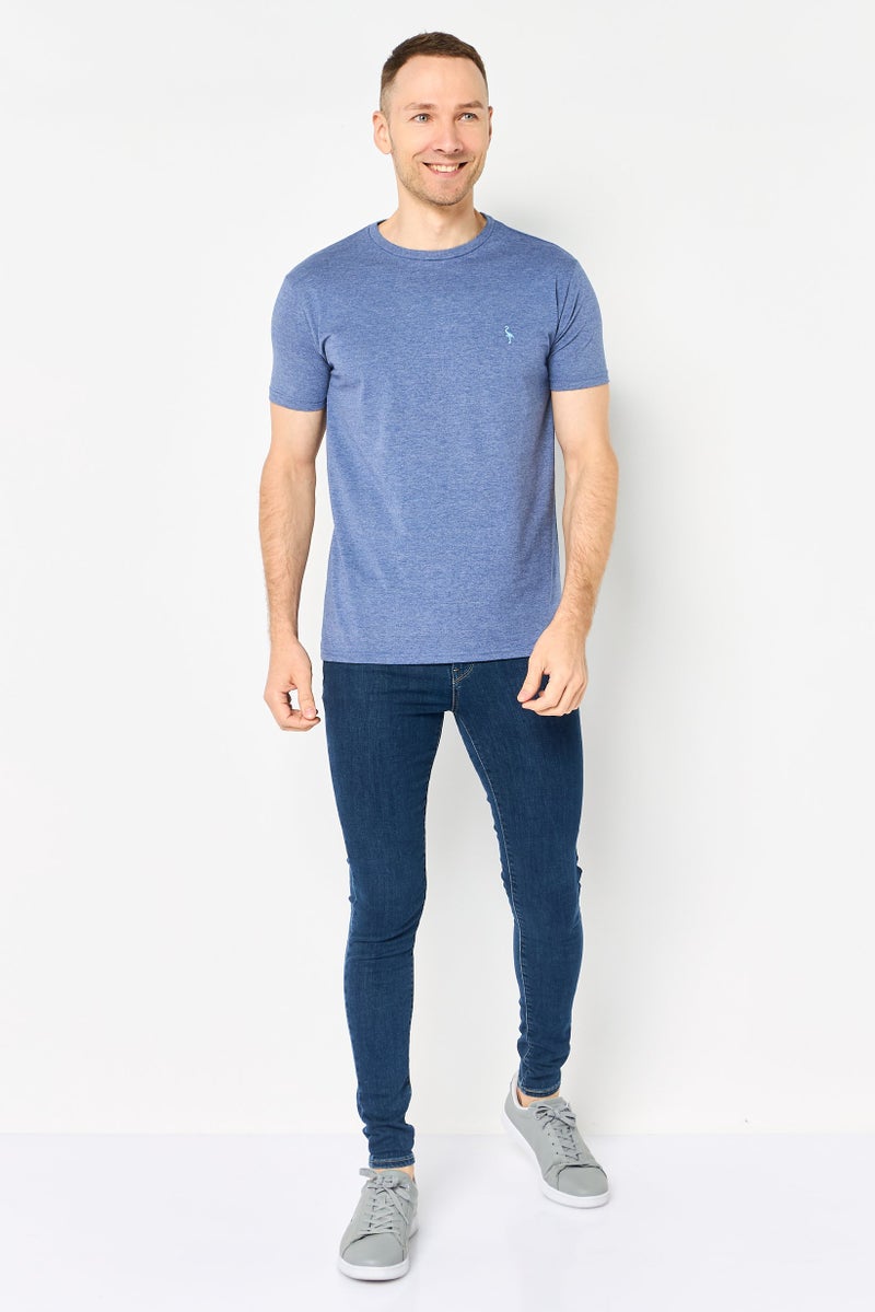 Tailorbyrd Men Crew Neck Short Sleeve Embroidered Logo T-Shirt, Denim Blue - Image 2