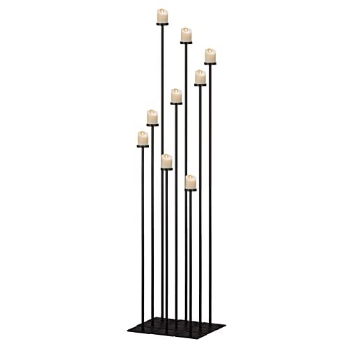 Bigsee Floor Candelabra Tall 9 Arm Candle Holders for Wedding Centerpiece, 60" Black Metal Candlestick for Pillar Tealight Candles for Party Ceremony Aisle Reception - Image 1