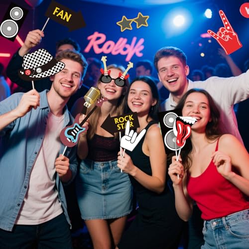 Paper Jazz 18pcs Rock and Roll Birthday Party Decorations Note Guitar Star Photo Booth Props Music Theme Party Supplies Music Party Decoration. - Image 4