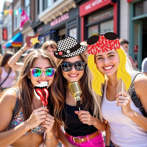 Paper Jazz 18pcs Rock and Roll Birthday Party Decorations Note Guitar Star Photo Booth Props Music Theme Party Supplies Music Party Decoration. - Image 5