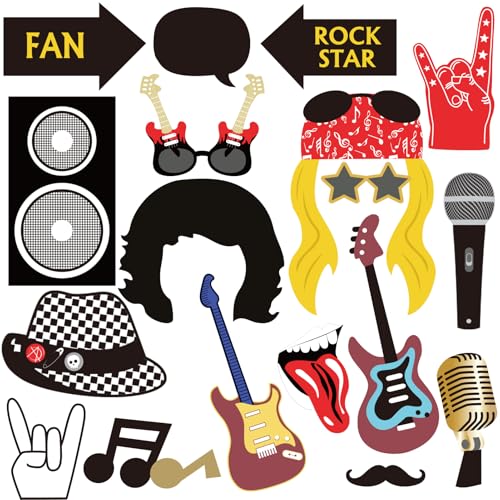 Paper Jazz 18pcs Rock and Roll Birthday Party Decorations Note Guitar Star Photo Booth Props Music Theme Party Supplies Music Party Decoration. - Image 1