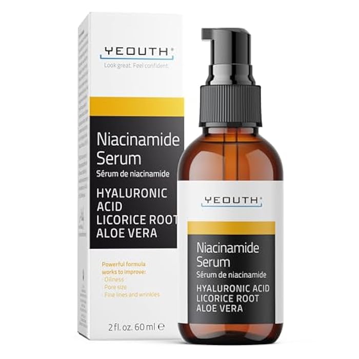 YEOUTH Niacinamide Serum for Face 10% with Hyaluronic Acid and Aloe Vera, Hydrating B3 Skin Care Face Serum for Women and Men, Hydrating Skincare Enhances the Look of Even-Toned Skin 2oz - Image 1