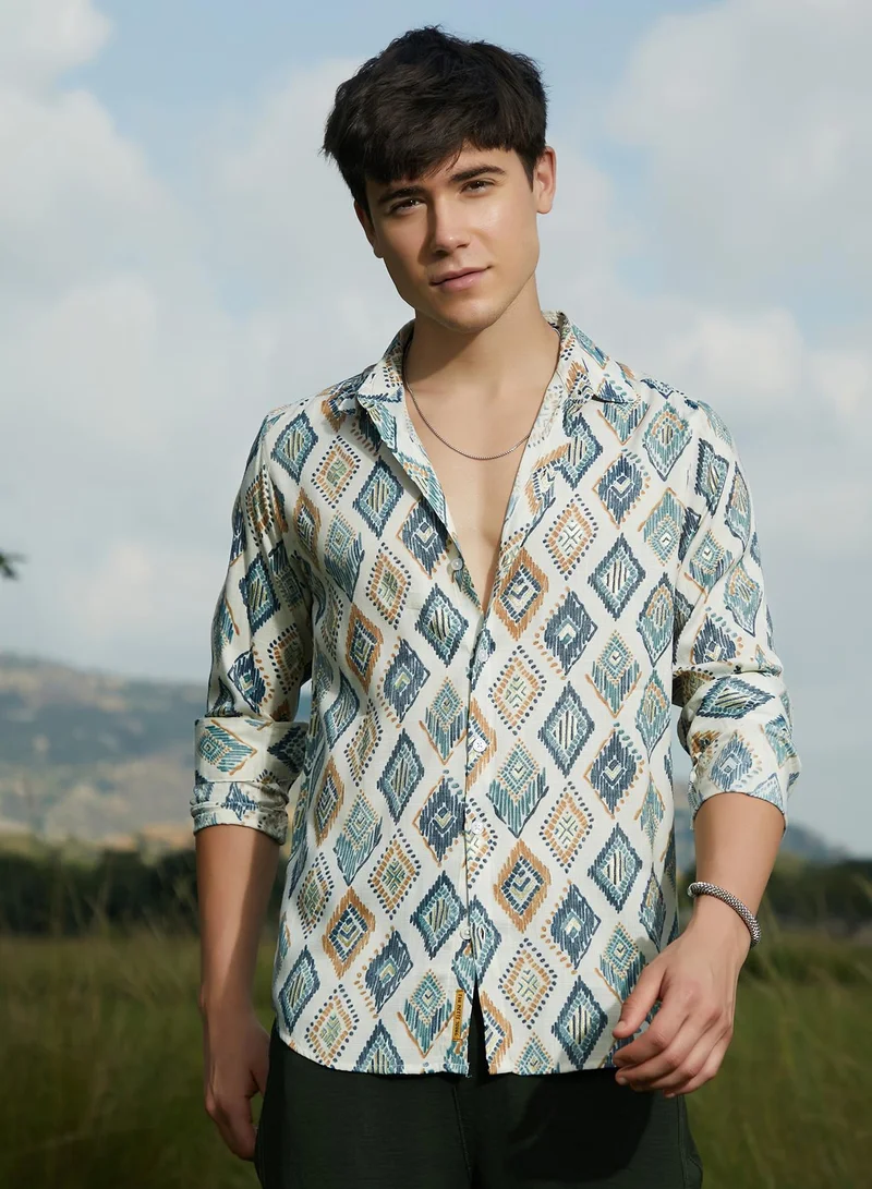 Campus Sutra Men's Multicolour Nomadic Lozenge Shirt