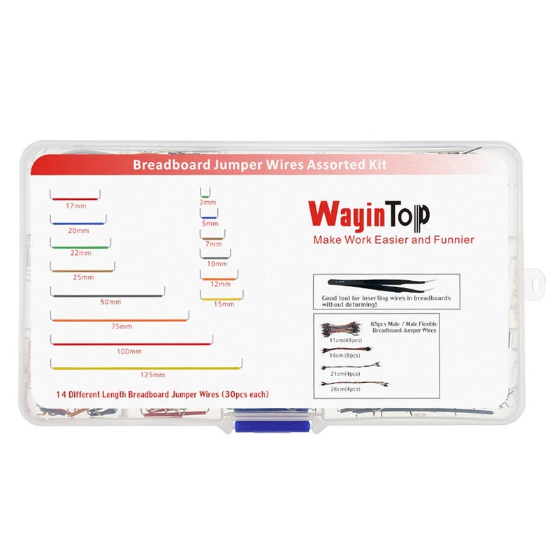 WayinTop مجموعة أسلاك التوصيل WayinTop، أسلاك توصيل مسبقة التشكيل لمتصفح الدوائر 14 طول متنوع + أسلاك توصيل مرنة بدون لحام من ذكر إلى ذكر + ملقط لتجارب متصفح الدوائر - Image 2