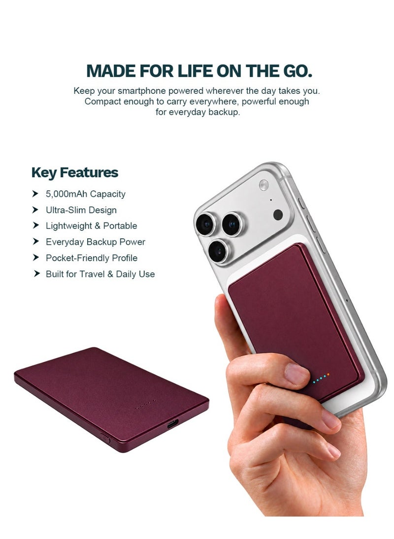 LOOP 5000mAh Slim 3-in-1 Qi2 Magnetic Power Bank, 15W Wireless Charging, 20W USB-C PD, 5.5mm Ultra-Slim, 98g - Image 5
