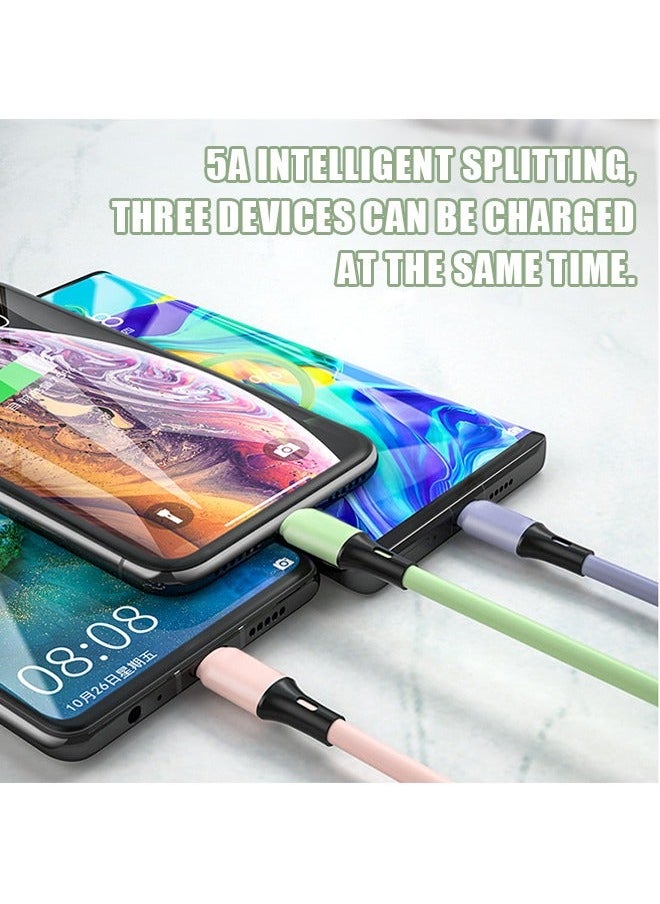 Generic - 3 in 1 USB Super Fast Charging Cable 1.5M/5A, Soft Silicone Type-C Lightning Port Universal Charger Cable with indicator light, Compatible with Laptop/Tablet/Phone (Colorful) - Image 1