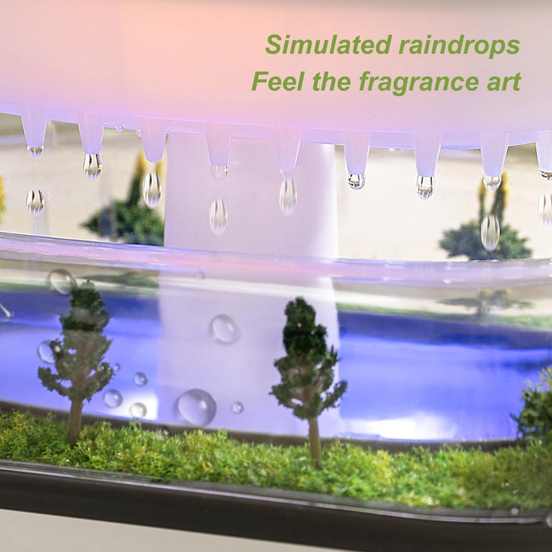 HIROGA Rain Diffuser 250ML Essential Oil Diffuser, Cloud Humidifier Rain Water Drip Humidifier with Drip Music Micro Landscape Ultrasonic Diffuser for Bedroom (White) - Image 2