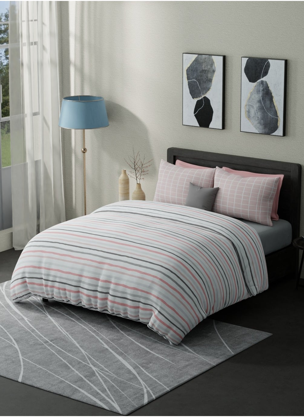 UNITED COLORS OF BENETTON United Colors of Benetton Boutique 300 TC Super King Bedsheet with 2 Pillow covers Blush Grey 