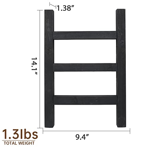 FUIN Wooden Tea Towel Ladder, Mini Ladder Towel Rack Display Hanger, Small Rustic Farmhouse Tea Towel Stand Holder for Country Bathroom Decor, Black - Image 3
