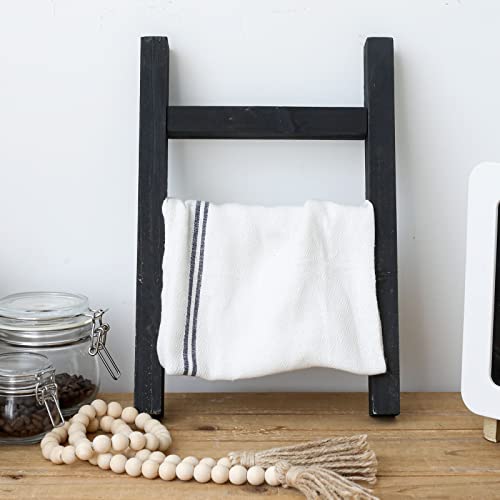 FUIN Wooden Tea Towel Ladder, Mini Ladder Towel Rack Display Hanger, Small Rustic Farmhouse Tea Towel Stand Holder for Country Bathroom Decor, Black - Image 5