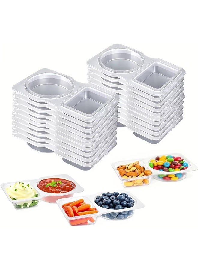 20pcs Reusable Snack Containers with Lids, 2 Compartment Plastic Containers for Pack Snacks,Leakproof Double Compartment Condiment Pack for Meal Prep, Portion Control,On-the-Go School Travel - Image 1