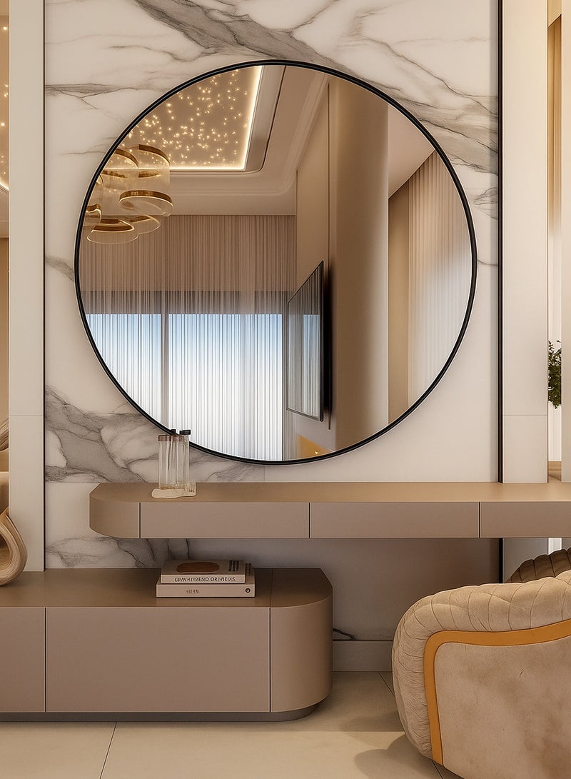 تايمي مرآة كبيرة  بتصميم أنيق 80سم - مرآة مكياج بإطار معدني أسود - تصميمها الرائع مناسب لغرفة الملابس وغرفة المعيشة وغرفة النوم والديكور - Image 1