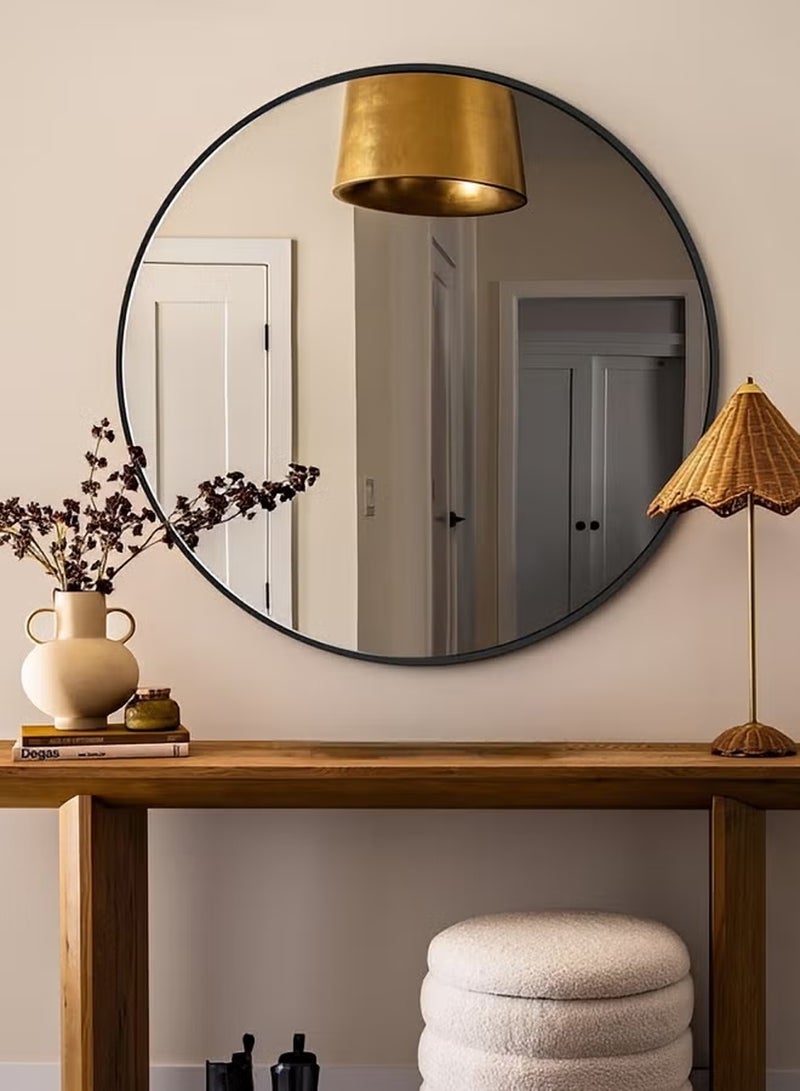 تايمي مرآة كبيرة  بتصميم أنيق 80سم - مرآة مكياج بإطار معدني أسود - تصميمها الرائع مناسب لغرفة الملابس وغرفة المعيشة وغرفة النوم والديكور - Image 4