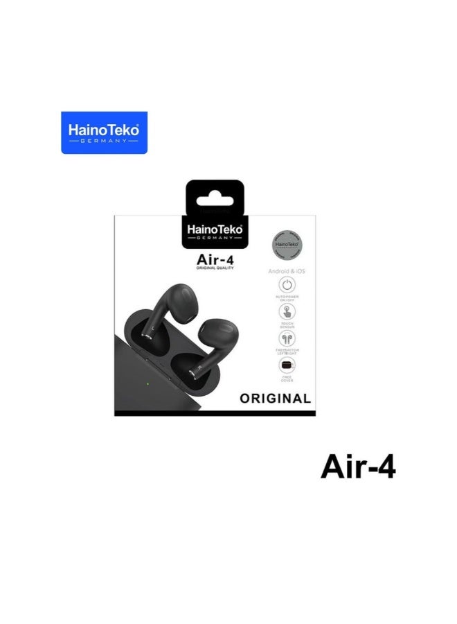 Haino Teko Germany Air4 Wireless Bluetooth Earphone With High Bass Sound Quality and Multifunctional Touch Control Compatible With Android Phones Black - Image 2