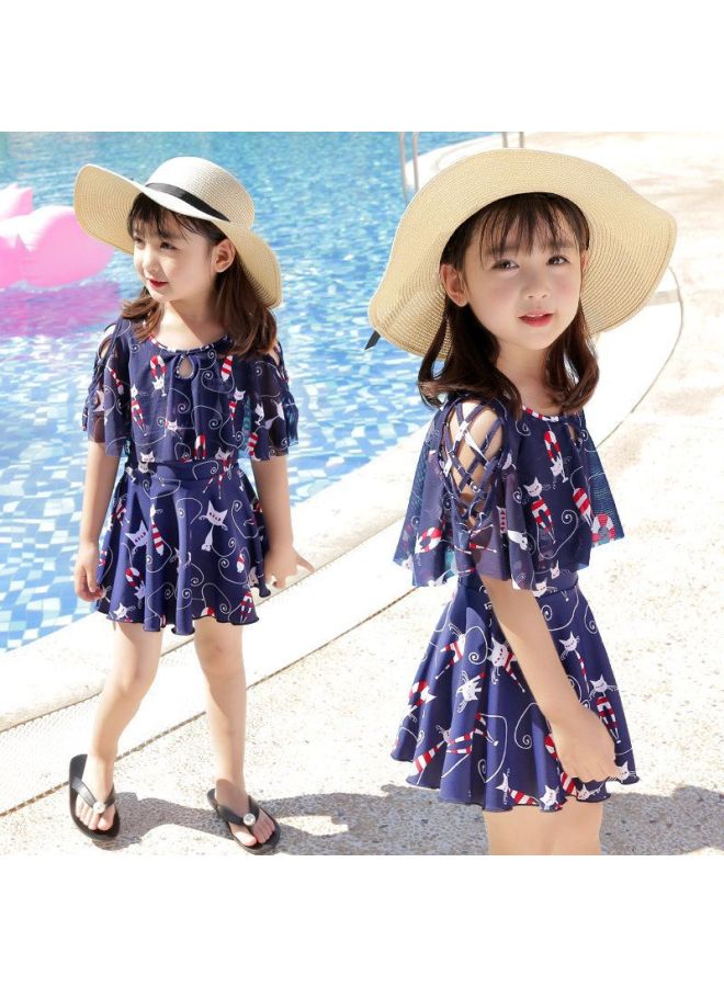 Loquat Parent-child Swimsuit Mother And Daughter Split Fashion Meat-covering Children's Swimsuit Girl Princess Dress Girl Hot Spring Swimsuit-Color:Children's Purplish Blue- - Image 1
