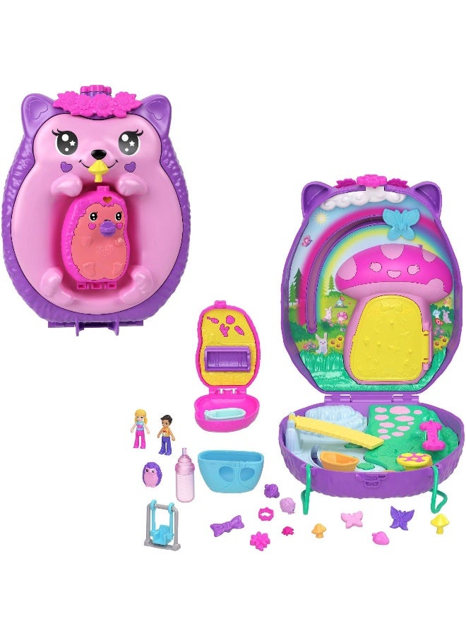 Polly Pocket Polly Pocket Hedgehog Mom and Baby Purse 2-in-1 Travel Playset (18 Pieces)  - Image 2
