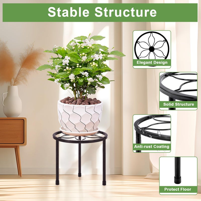 VECELO Metal Plant Stands Set of 5, Multiple Heavy Duty Flower Pot Stand, Round Plant Holder, Black - Image 4