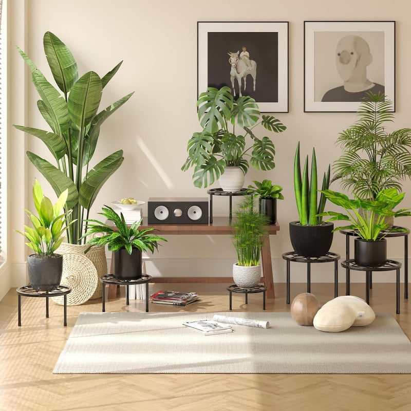 VECELO Metal Plant Stands Set of 5, Multiple Heavy Duty Flower Pot Stand, Round Plant Holder, Black - Image 2