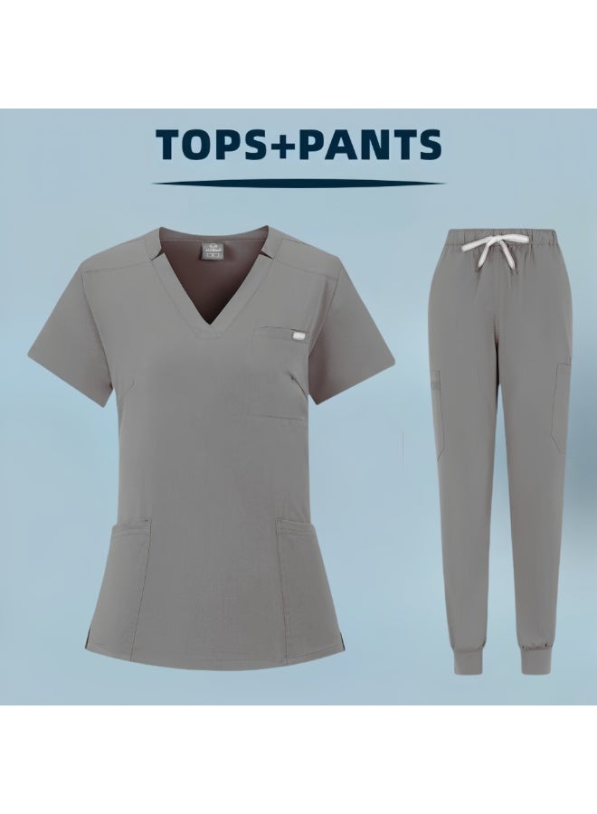 Loquat Womens Medical Scrubs Set Medical Uniform Set Gray - Image 1