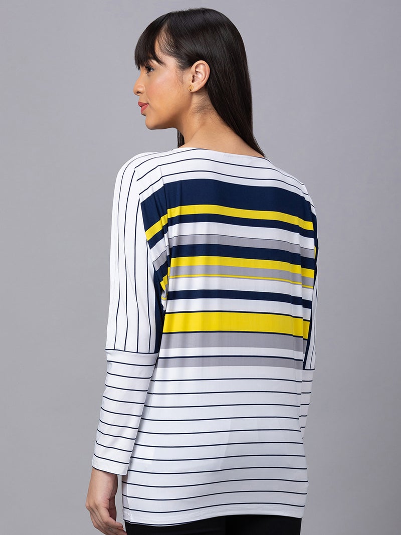 globus Globus Women White Striped Boat Neck Longline Top  - Image 3