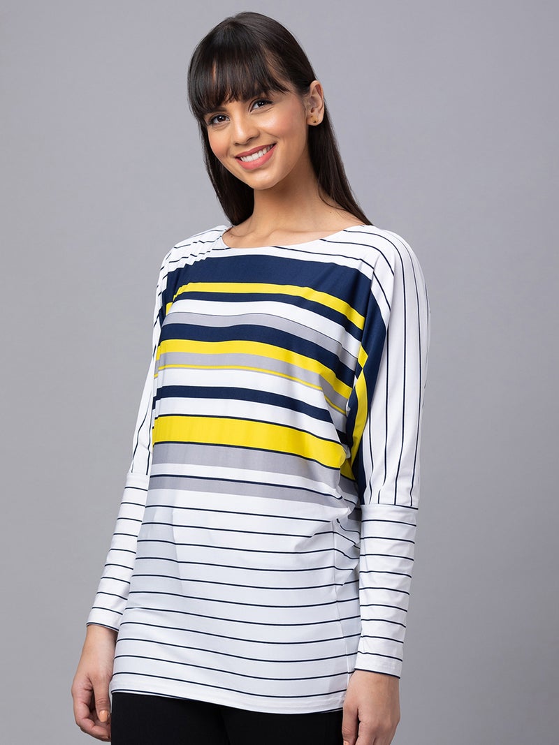 globus Globus Women White Striped Boat Neck Longline Top  - Image 4