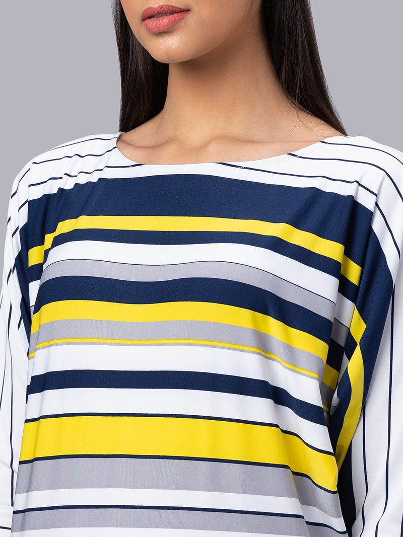 globus Globus Women White Striped Boat Neck Longline Top  - Image 5