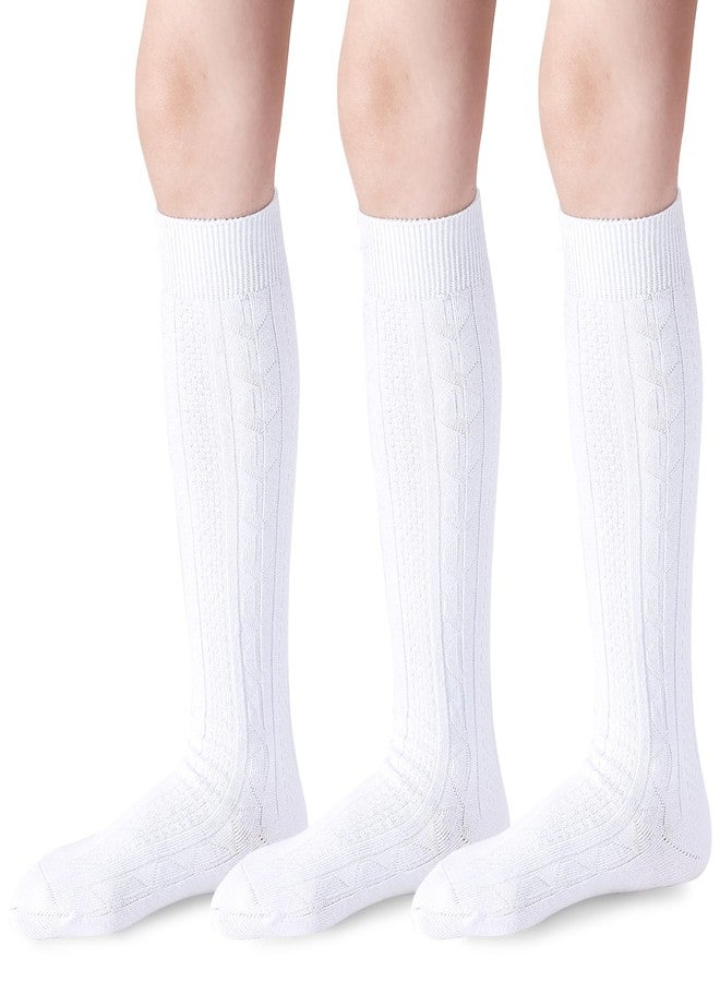 Mini angel Knee High Socks for Girls White Knee High Socks 5-7 Years Seamless Cable Knit Uniform Socks Cotton Long Socks Tube Socks Stockings Kids 3 Pack(White, M) - Image 1
