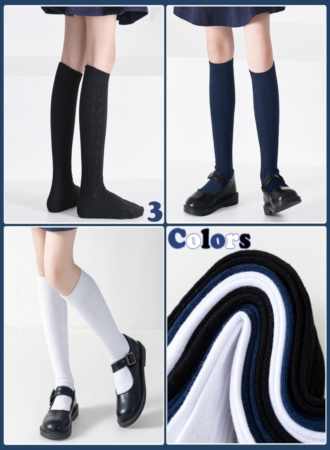 Mini angel Knee High Socks for Girls White Knee High Socks 5-7 Years Seamless Cable Knit Uniform Socks Cotton Long Socks Tube Socks Stockings Kids 3 Pack(White, M) - Image 4