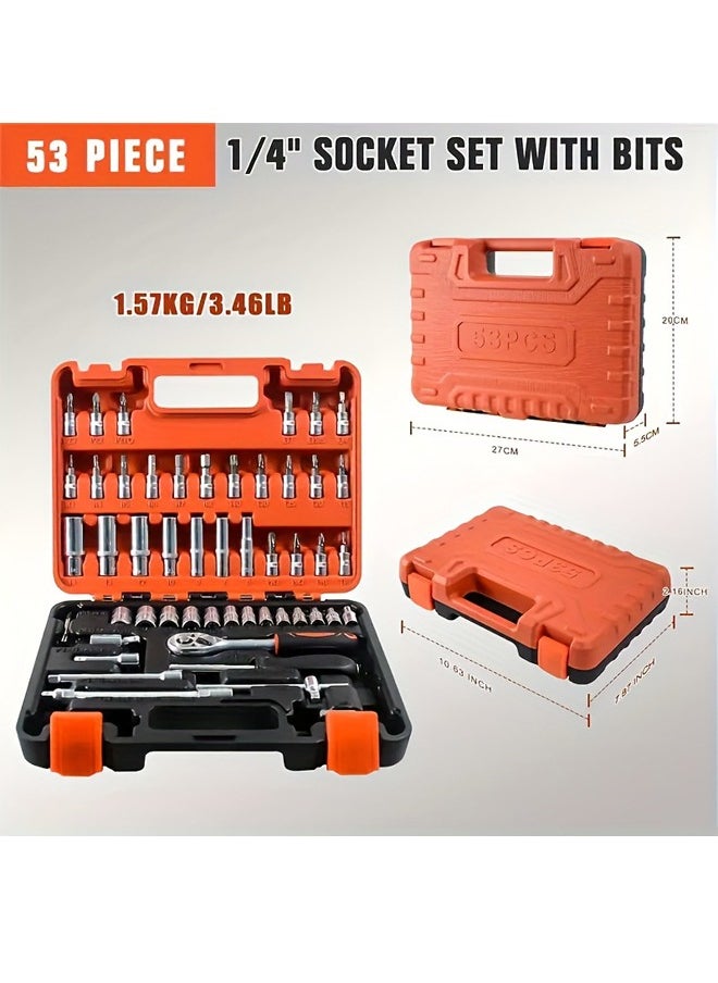Generic 53-Piece CR-V 1/4" Drive Socket Tool Set with Ratchet and Accessories.  - Image 3