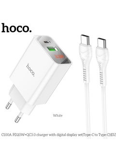 C100A Charger PD20W+QC3.0 with Digital Display Set Type-C to Type-C, EU Plug Fast Charging for Smartphones, Tablets - White - pzsku/ZEE2CE4F75B4054B58A5FZ/45/_/1731237303/0489749e-f127-4a59-9ada-574b7131176c