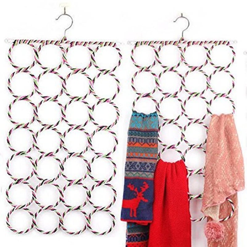 LAGET LAGET Round Ring Folding Rope Dupatta Belt Shawl Tie Scarf Hanger Holder Organiser for Wardrobe with 28 Ring Pack of 1 - Image 1