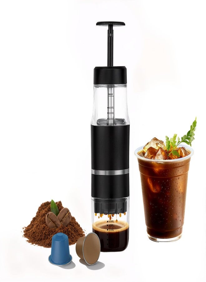 PIQUEBAR Portable Coffee Maker for Ground Coffee & Capsules, Small Espresso Machine Manual French Press Coffee Maker for Travel, Camping - Image 1