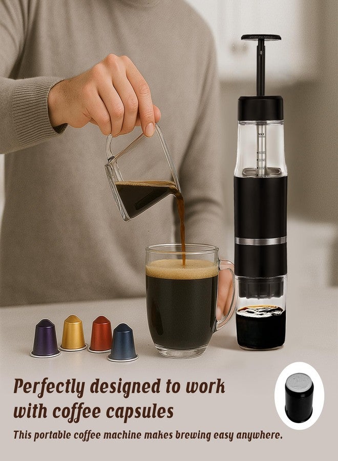 PIQUEBAR Portable Coffee Maker for Ground Coffee & Capsules, Small Espresso Machine Manual French Press Coffee Maker for Travel, Camping - Image 3