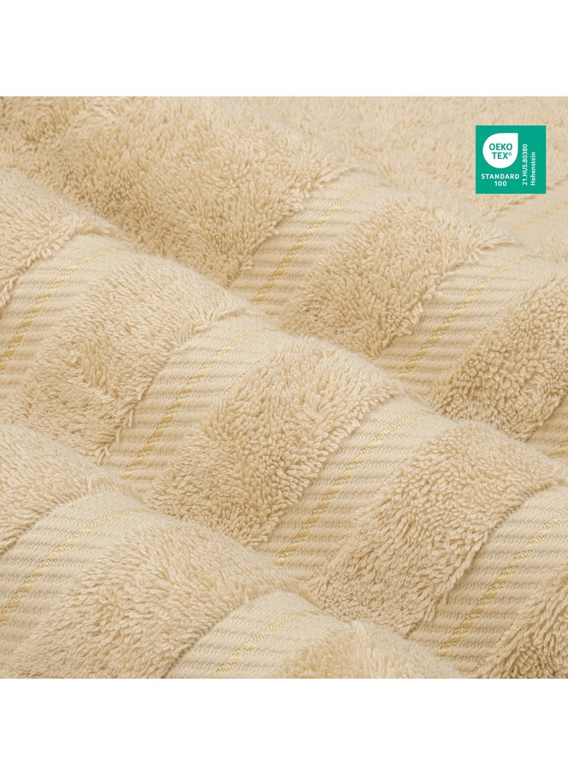 Safi Plus Towel Set Luxury Hotel Quality 600 GSM Genuine Combed Cotton, Super Soft & Absorbent Family Bath Towels 6 Piece Set -  2 Bath Towels, 2 Hand Towels, 2 Washcloths - Beige - Image 4