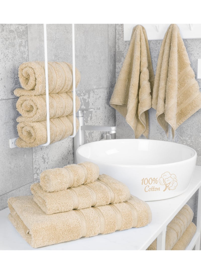 Safi Plus Towel Set Luxury Hotel Quality 600 GSM Genuine Combed Cotton, Super Soft & Absorbent Family Bath Towels 6 Piece Set -  2 Bath Towels, 2 Hand Towels, 2 Washcloths - Beige - Image 3
