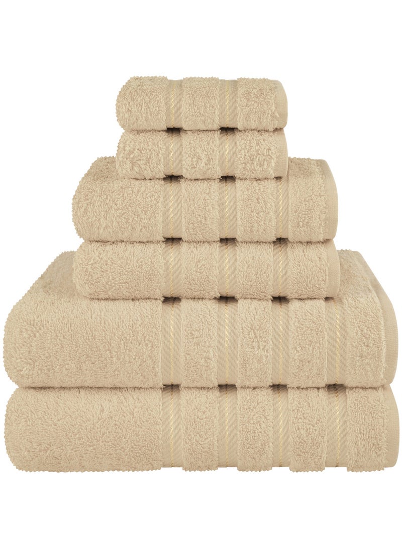Safi Plus Towel Set Luxury Hotel Quality 600 GSM Genuine Combed Cotton, Super Soft & Absorbent Family Bath Towels 6 Piece Set -  2 Bath Towels, 2 Hand Towels, 2 Washcloths - Beige - Image 1