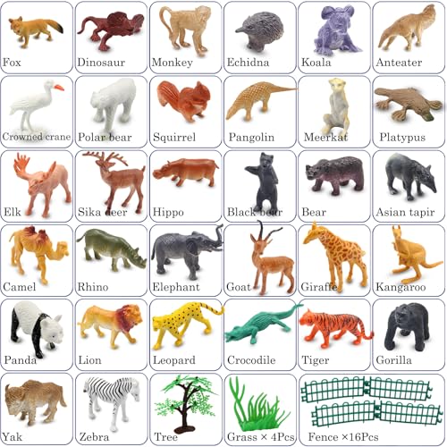 PINOWU Realistic Mini Wild Zoo Animals Figurines Toys 32 Pcs Gift Set for Education and Party Favors Plastic Forest Safari Animals Lion Hippo Tiger Bear Elephant Giraffe etc - Image 5
