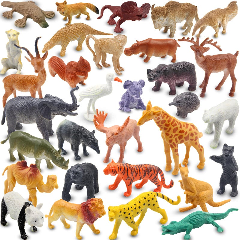 PINOWU Realistic Mini Wild Zoo Animals Figurines Toys 32 Pcs Gift Set for Education and Party Favors Plastic Forest Safari Animals Lion Hippo Tiger Bear Elephant Giraffe etc - Image 3