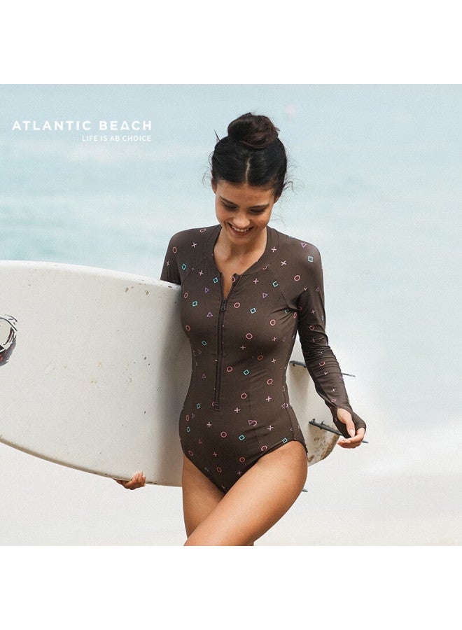 Atlanticbeach 2025 New Popular High-end Fashion Racing Swimsuit For Women, Sun Protection Long-sleeve Surfing Swimwear, Slimming Tummy-covering Desig - Image 1